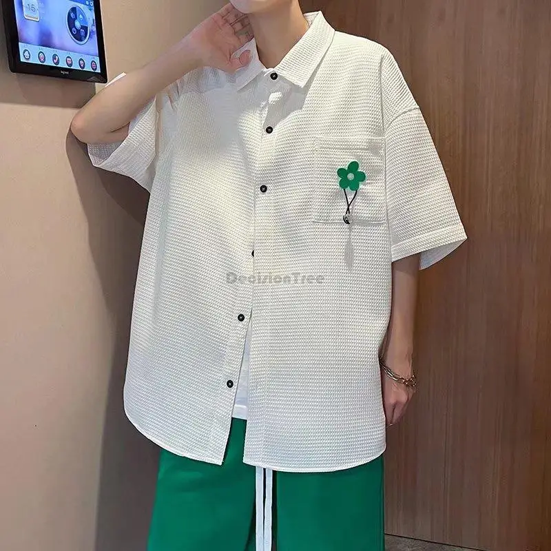 

2022 fashion youth men's summer two-piece waffle loose style short-sleeved shirt shorts new casual suit fashion streetwear g329