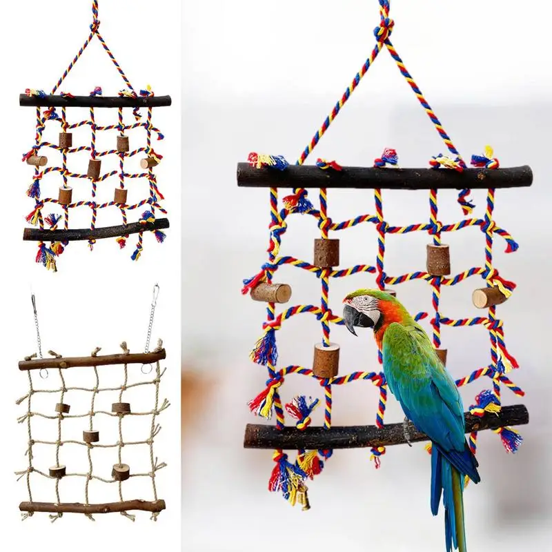 

Bird Hammock Climbing Net Hanging Cotton Rope Net Parrot Cage Toy Easy To Install Sturdy Climbing Ladder Bird Cage Accessories
