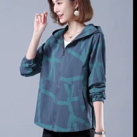 womens short coat printing spring and autumn korean version casual loose slim fit sports new hooded coats and jackets women