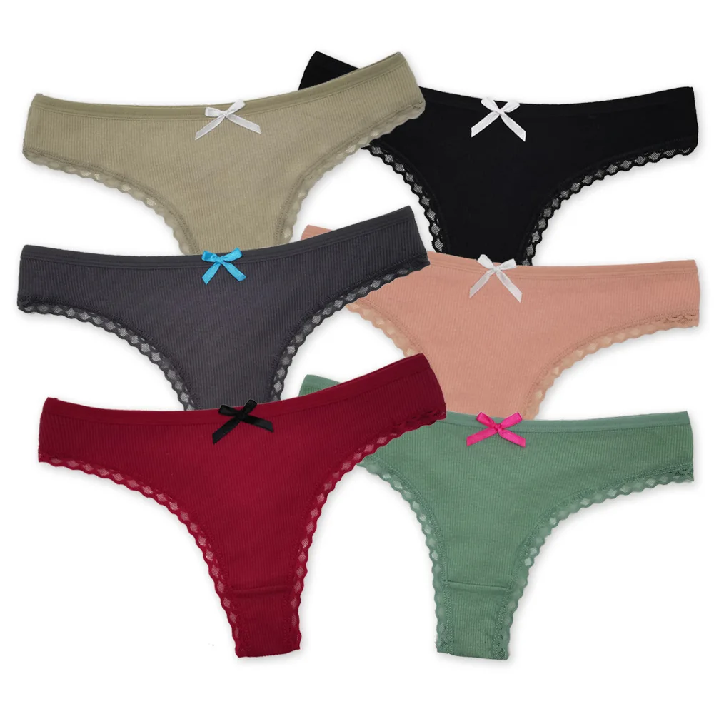 

108PCS Sexy G-string Panties Thread Cotton Thongs Women's Underwear Female Underpants Thong lace Edge Solid Color Panty Lingerie