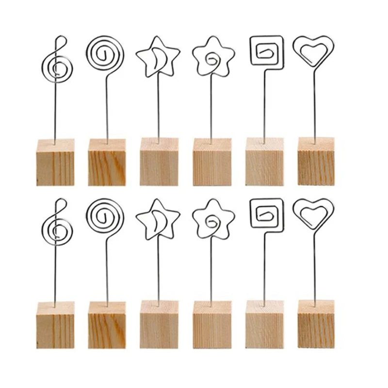 

12 PCS Note Clip Stand Photo Holder Wood Base Place Card Holder Wedding Table Numbers For Party Office Home