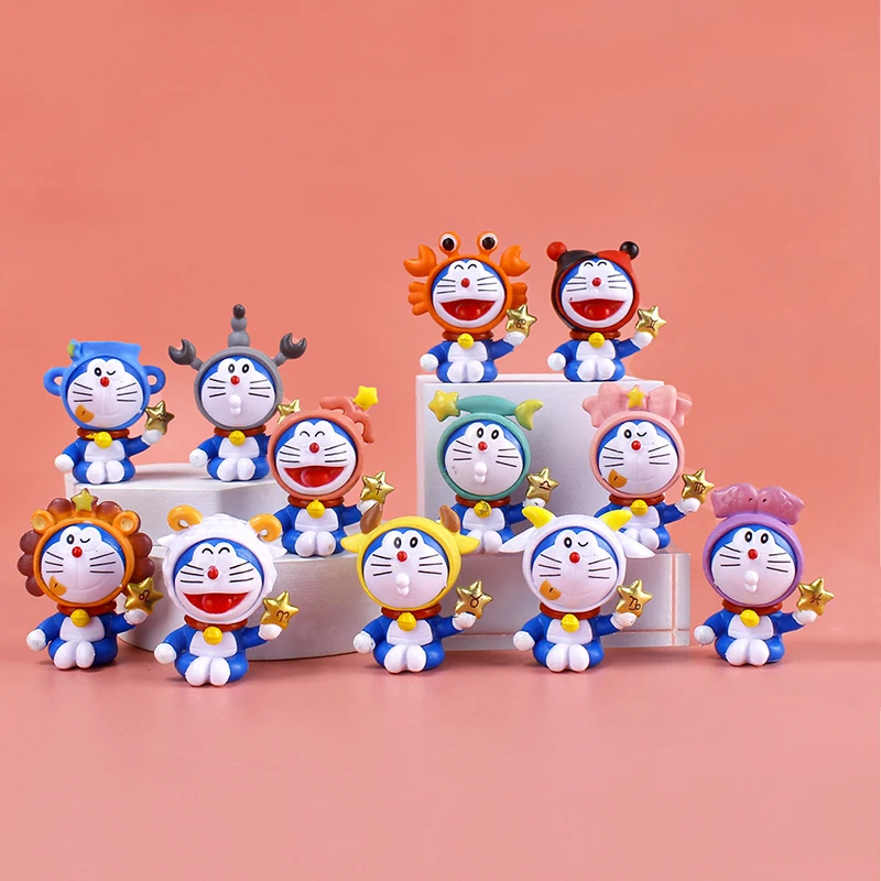 

12pcs Kawaii Doraemon Model Kit Twelve Constellations Blue Fat Man Robot Anime Action Figures Kids Toy Collection Christmas Gift