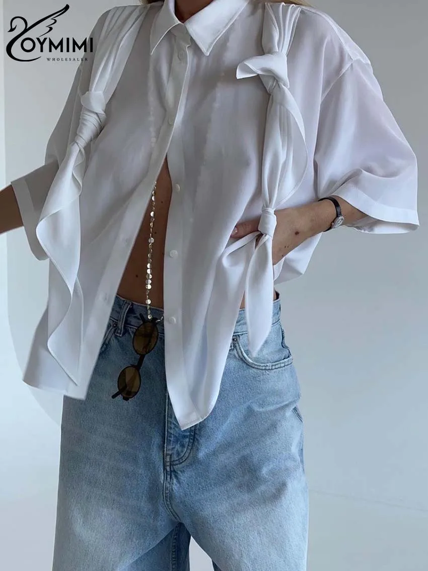 Повседневная белая женская рубашка Oymimi с отложным воротником элегантные