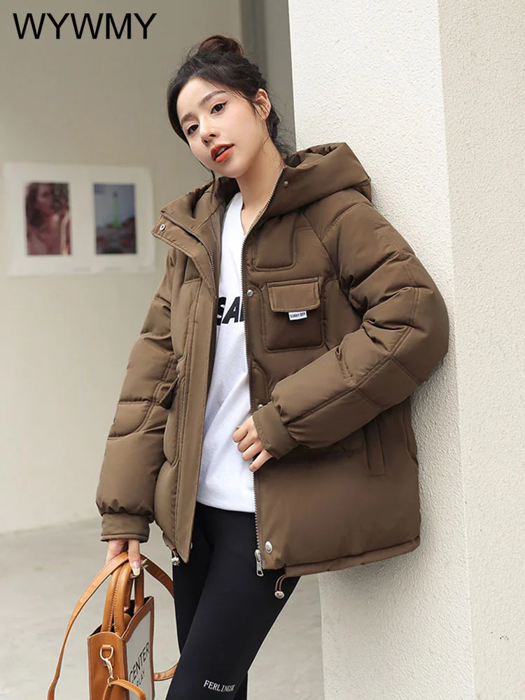 Short Women Winter Jacket Thick Hooded Cotton Padded Coats Female Korean Loose Puffer Parkas Ladies Oversized Jackets Outwear