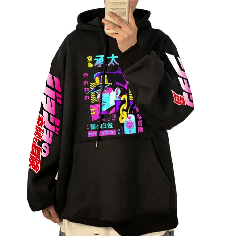 

Anime JoJo's Bizarre Adventure Print Hoodies Harajuku Men Sweatshirts Hip Hop Streetwear Long Sleeve Pullover Winter Loose Tops