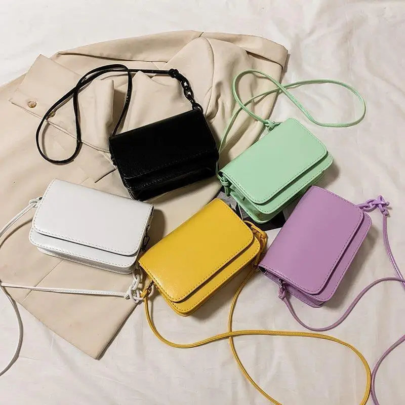 

2023 Fashion Women's Bags Cute Chain Flap Bags High Quality New Shoulder Crossbody Bags Candy Color PU Leather Handbags