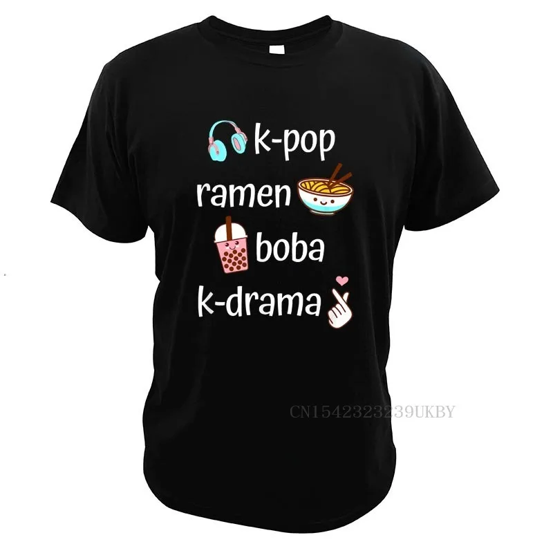 Cute Kawaii Music Ramen Boba Bubble Tea K-Drama Lover Gift T Shirt 100% Cotton Soft Cloth Tees Tops For Men