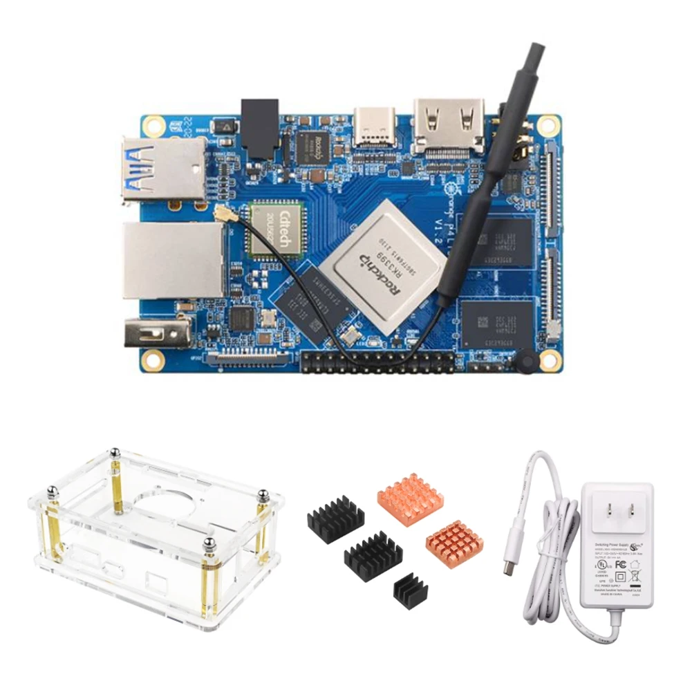 For Orange Pi 4 LTS 4GB LPDDR4 16GB EMMC Rockchip RK3399 Wifi+BT5.0 Gigabit Ethernet Development Board US Plug