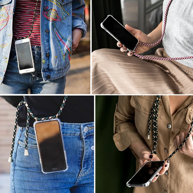 Прозрачный ударопрочный чехол для LG Stylo 3 4 5 6 Q Stylus Plus Velvet V50 V60 ThinQ K50 K51S K61 Q61 с подвесным кольцом на шнурке