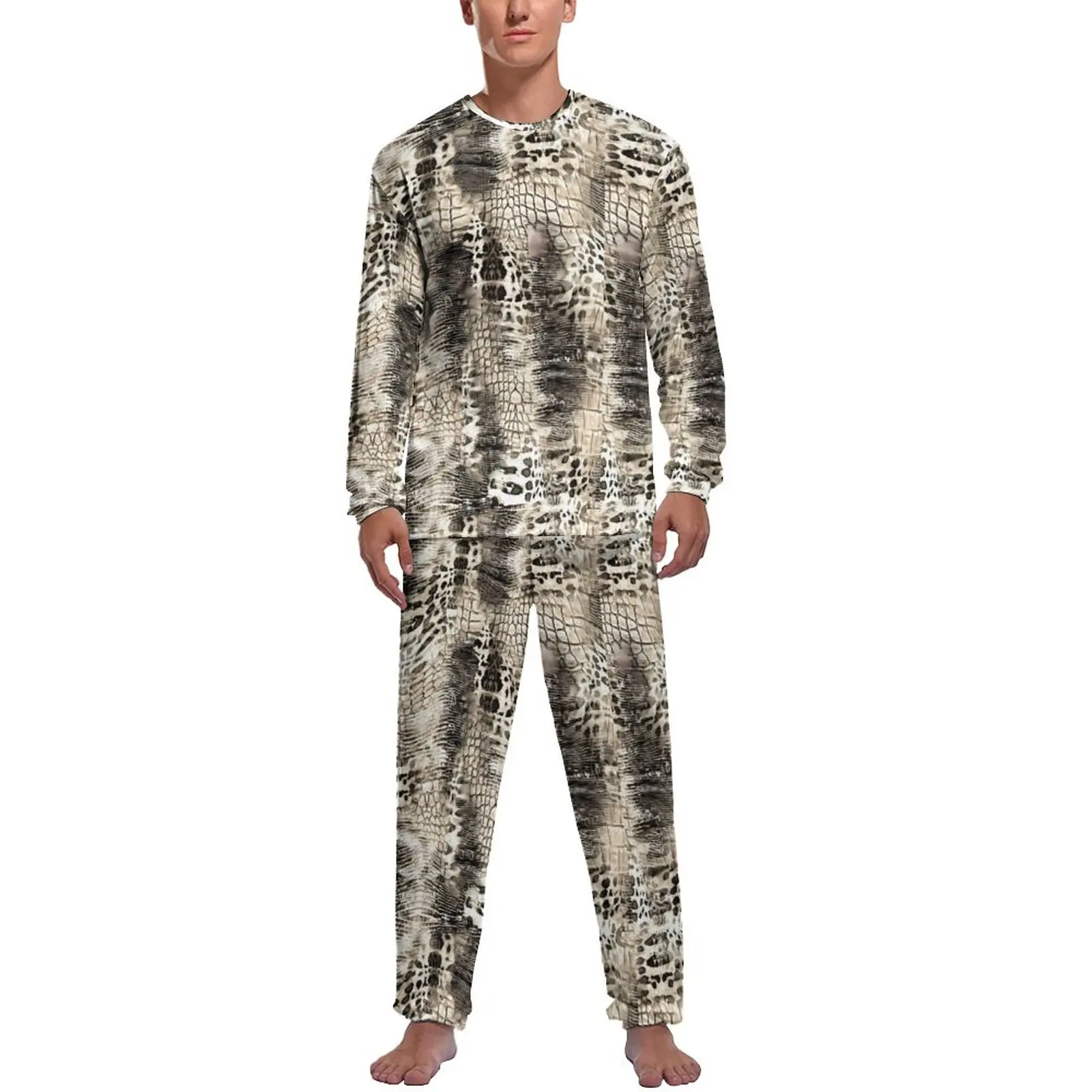 

Snakeskin Pajamas Autumn Trendy Animal Print Home Home Suit Mens 2 Pieces Printed Long Sleeve Retro Pajama Sets