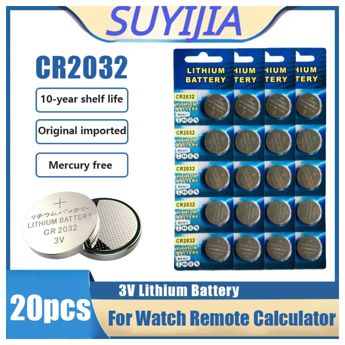 

Original CR2032 DL2032 ECR2032 BR2032 2032 CR 2032 3V Lithium Button Cell Coin Battery Long Lasting for Watches
