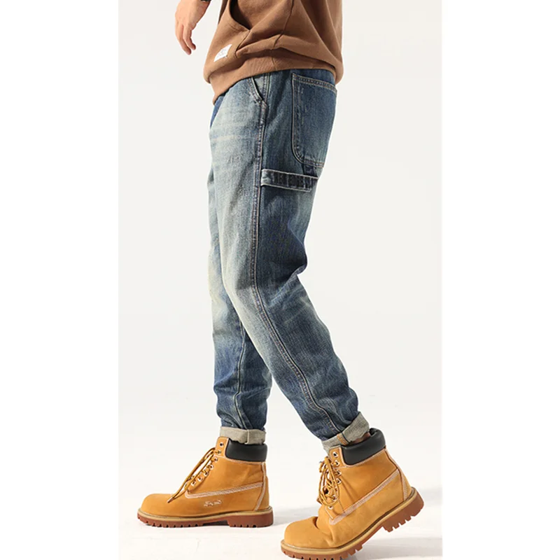 Streetwear Men American Vintage Loose Blue Jeans 2022 Autumn and Winter New Pattern Fashion Straight Cylinder Trousers Female