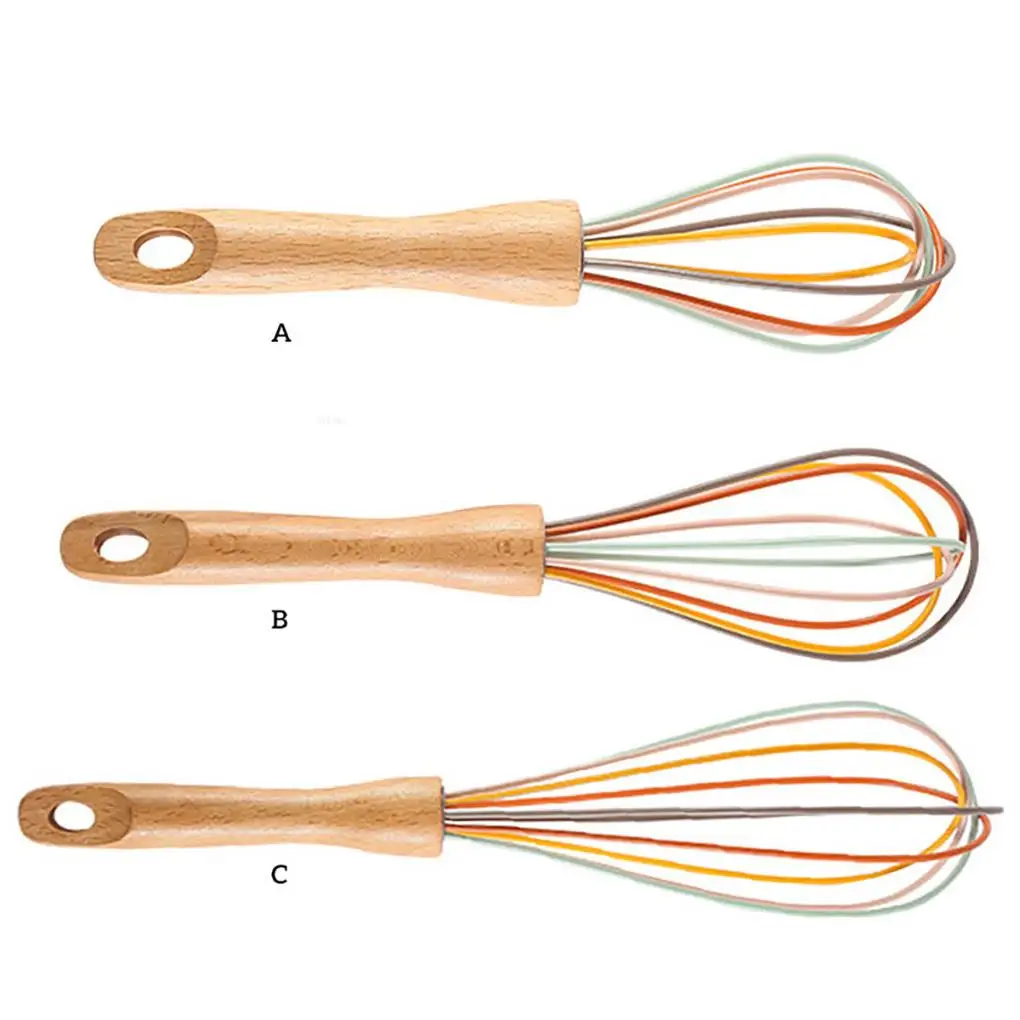 

Silicone Whisk Manual Egg Beater Wood Handle Handheld Dough Cream Blender Kitchen Baking Tool