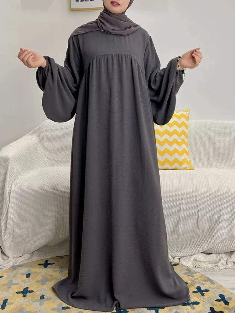 Plain Abaya Muslim Long Dress Women Ramadan Eid Crepe Balloon Sleeve Islamic Jilbab African Dresses Dubai Turkish Modesty Kaftan