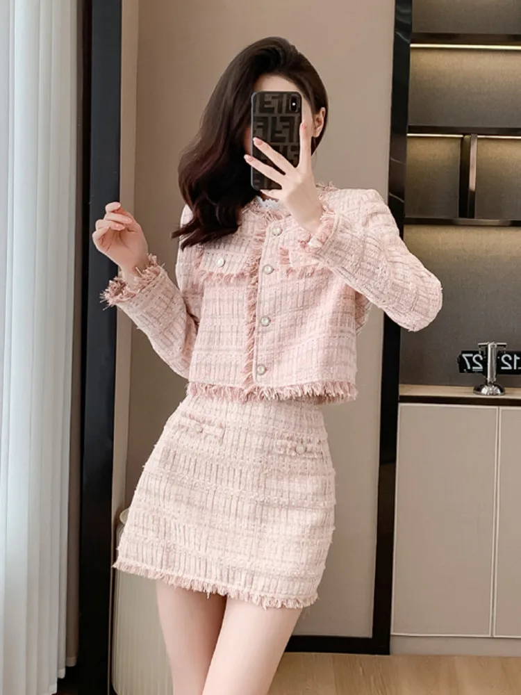 Женский твидовый пиджак и юбка комплект из двух предметов