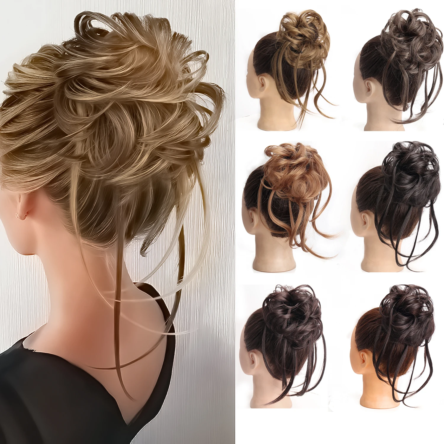 

XINRAN Synthetic Hair Messy Curly Chignon With Elastic Hair Band Bun Scrunchies Ponytail Hair Extension Donut Updo Hair Pieces