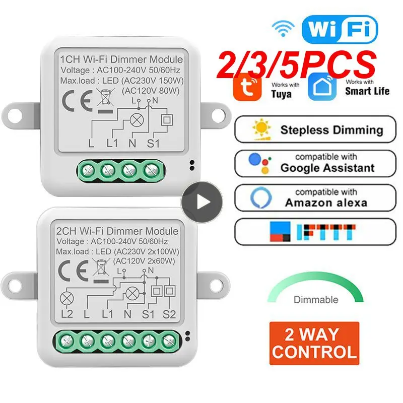 

2/3/5PCS Mini Wifi Dimmer Swtich Tuya App Remote Control Smart Life 2 Way Switch Voice Control Timer Schedule Smart Home Diy