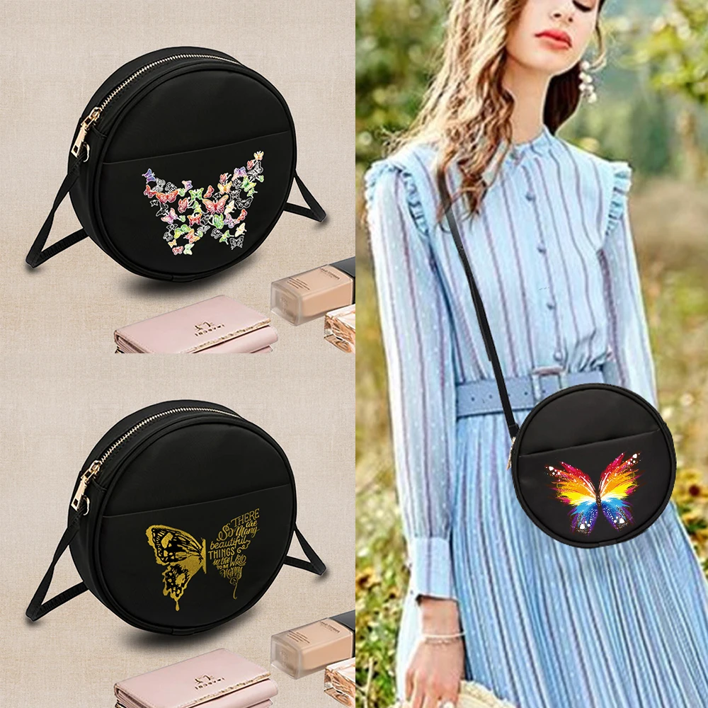 

Woman Mini Shoulder Crossbody Bag Fashion Travel Cosmetics Lipstick Headphones Circular Bags Handbag Butterfly Print Coin Purse