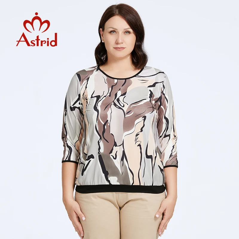 Astrid Осенняя Женская футболка из 2023 хлопка с круглым вырезом женская большого