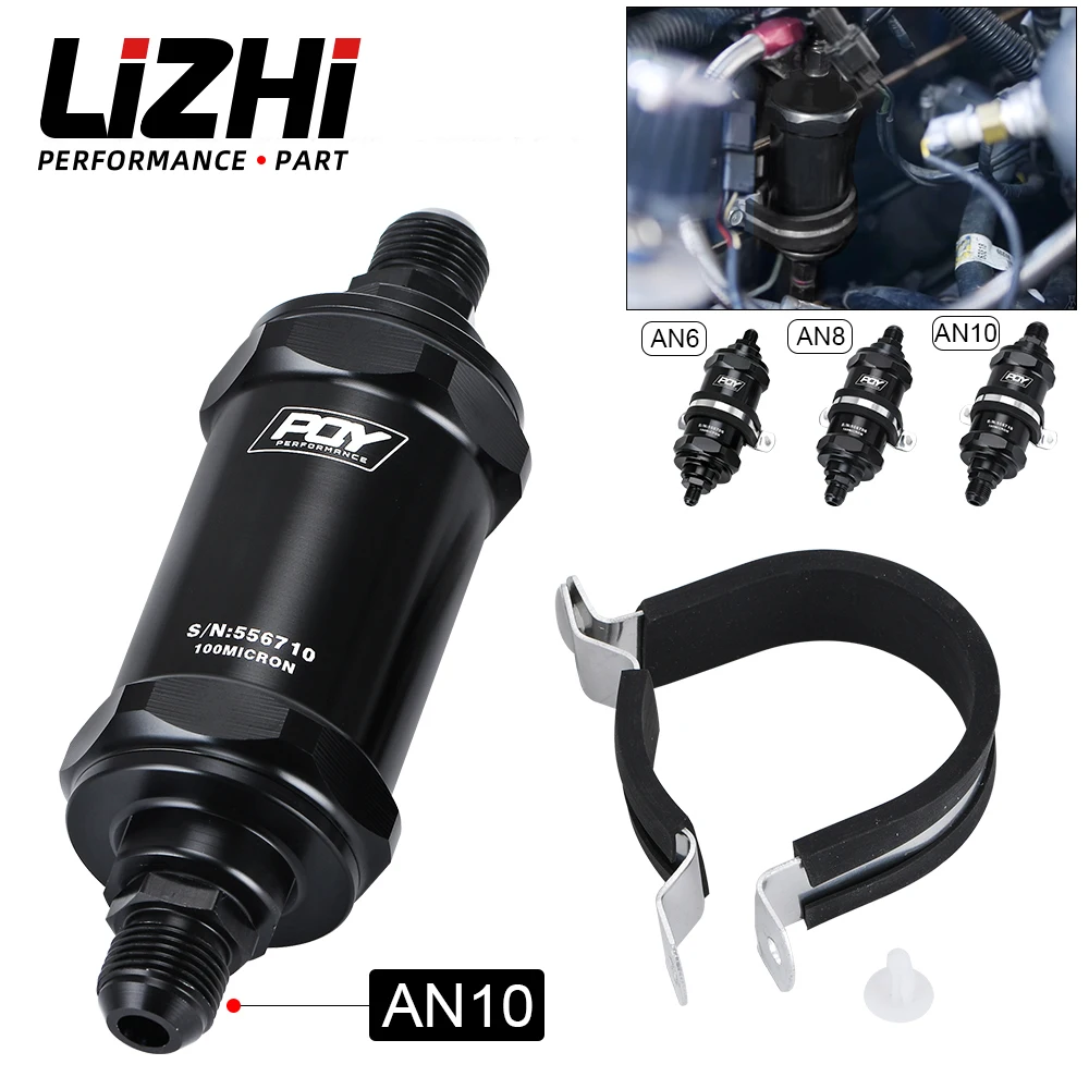 

LIZHI RACING - PQY BLACK AN6 / AN8 / AN10 Inline Fuel Filter E85 Ethanol With 100 Micron Stainless steel element and PQY sticker