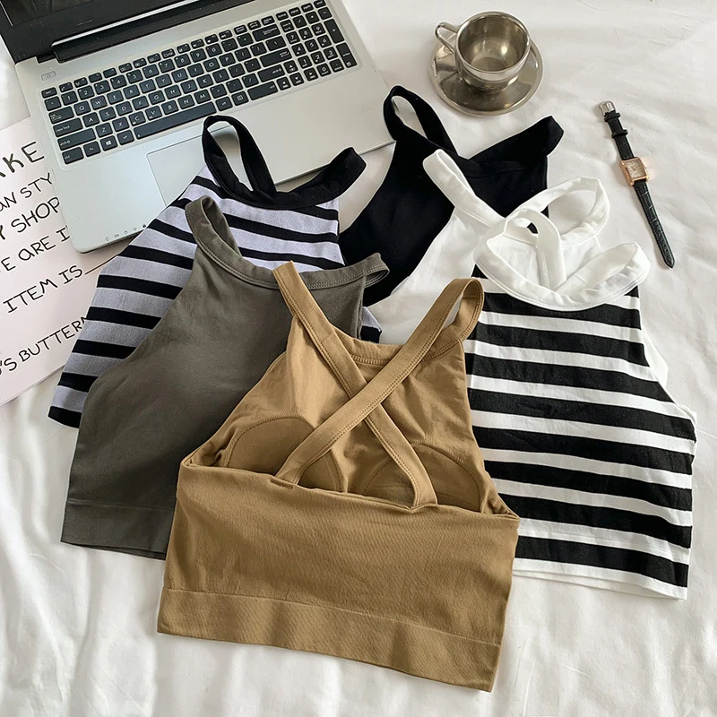 

Женская майка с накладками на груди, летняя полосатая майка без рукавов с открытой спиной, облегающий Топ, жилет