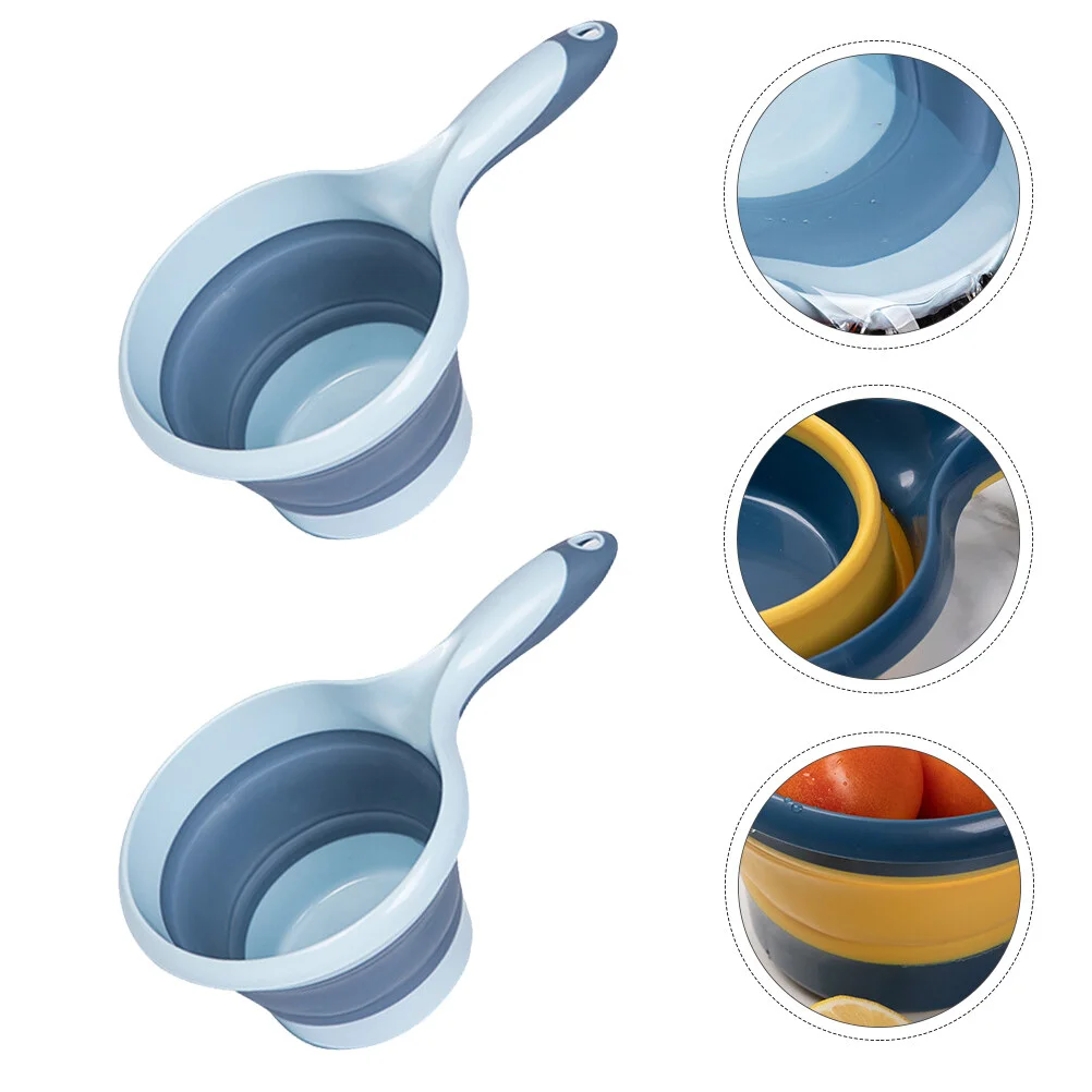

2 Pcs Folding Spoon Handle Scoops Foldable Tub Bucket Portable Bailer Hanging Bailer Portable Baby Collapsible Bathtub