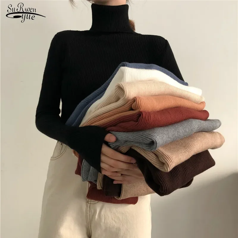 

Autumn Winter Korean Women Pullover Sweaters Slim Women Turtleneck Basic Tops Casual New Knitted Sweater Soft Warm Jumper 8069
