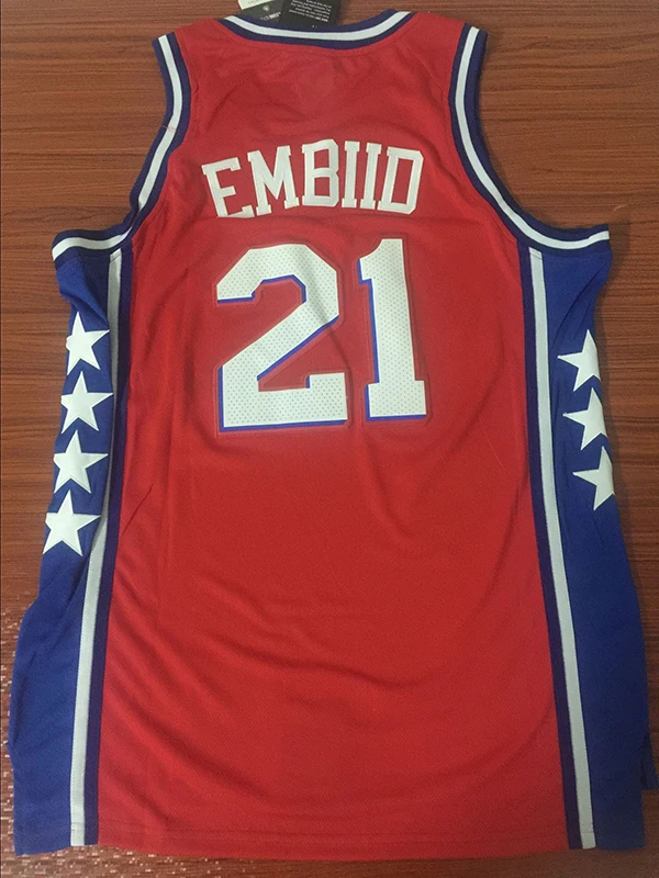 

New Mens American Basketball Jerseys Clothes European Size Philadelphia 76ers Joel Embiid #21 T Shirts Cotton Four Seasons