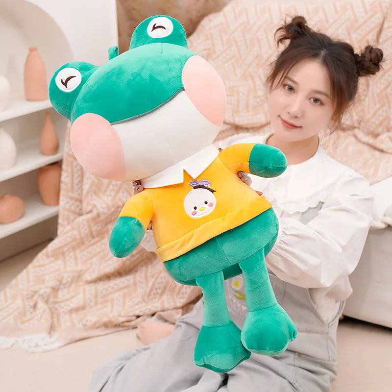 

Kawaii big eyes blue clothed frog plush toy stuffed pillow doll PP cotton stuffed full sofa cushion decoration party holiday gif