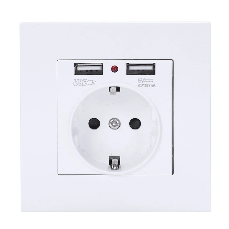 

5X Pc Panel Wall Power Socket Grounded 16A Eu Standard Electrical Outlet With 2100Ma Dual USB Charger Port For Mobile