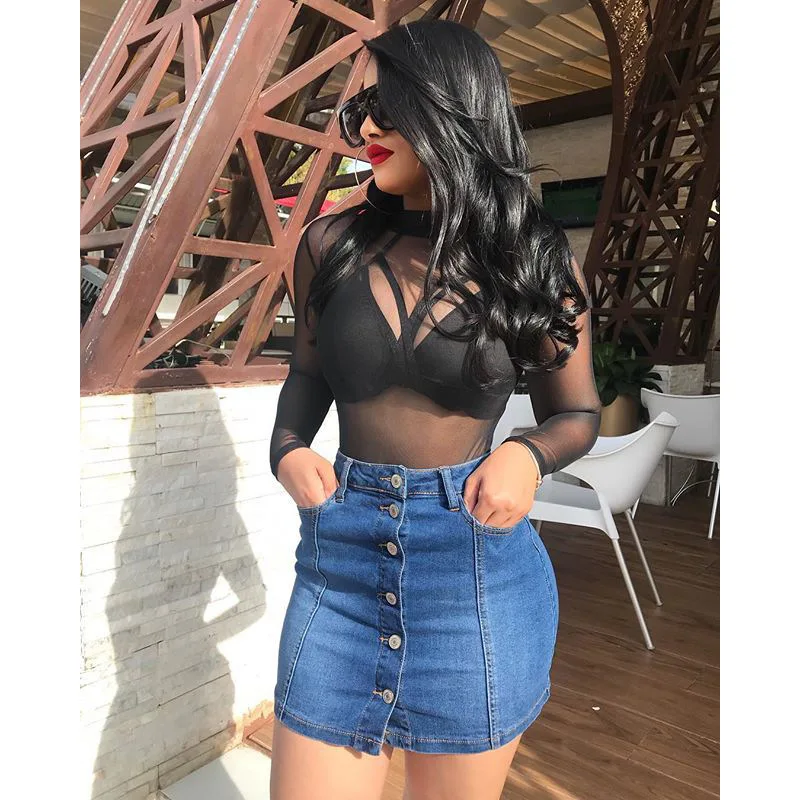 

Sexy High Waist Single Breasted Solid Color Denim Casual Short Skirt Women Clothing Summer New Package Hip Skirts Street Hipster