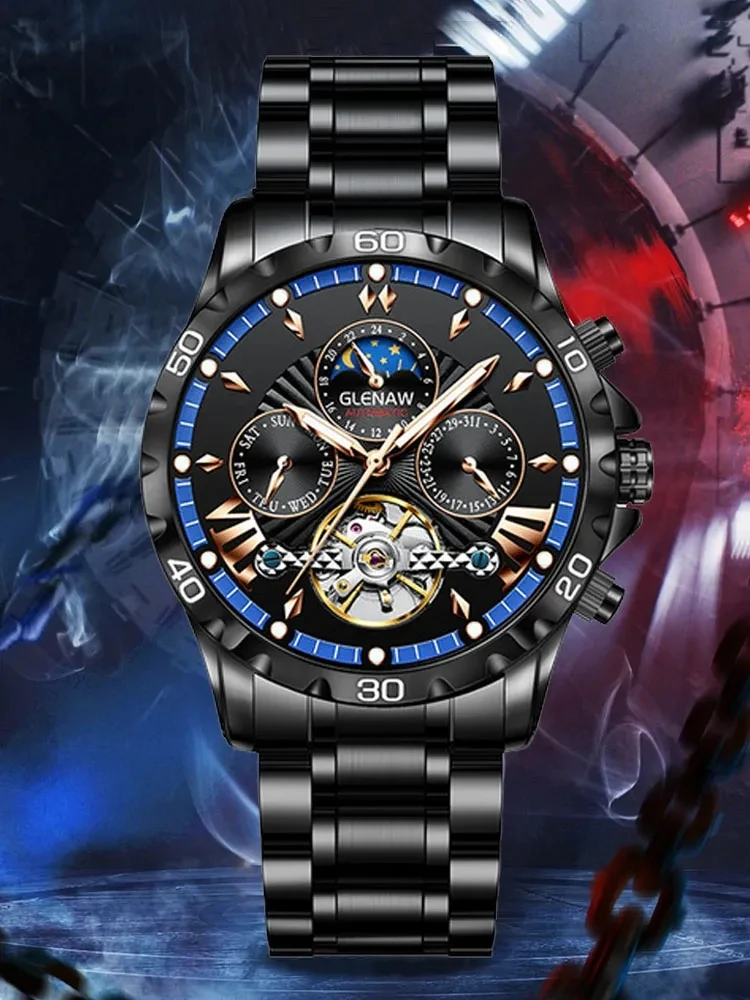 Мужские Водонепроницаемые механические часы с отображением даты из нержавеющей