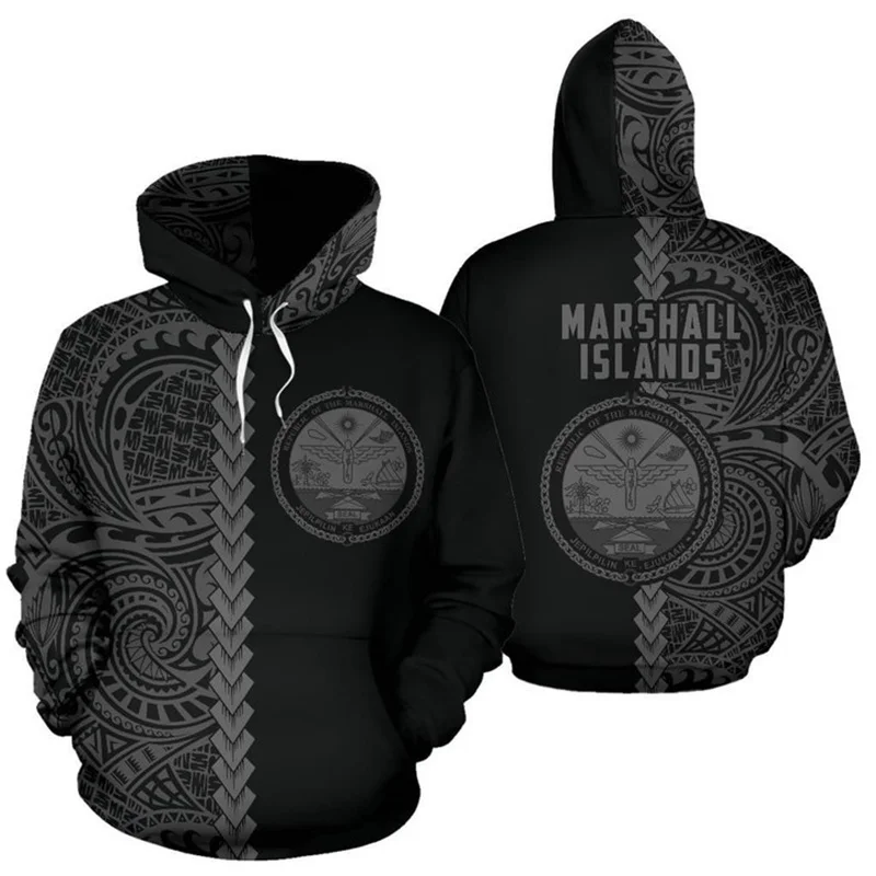 3D The Republic-of Marshall Islands Map Flag Print Hoodies Emblem Graphic Hooded Sweatshirts Mens Pullovers Top