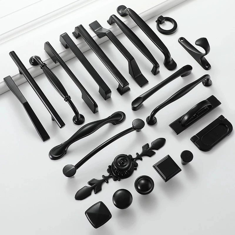 

Various Aluminum Alloy Black Cabinet Handles American Style Solid Kitchen Cupboard Pulls Drawer Knobs Furniture Handle Hardware