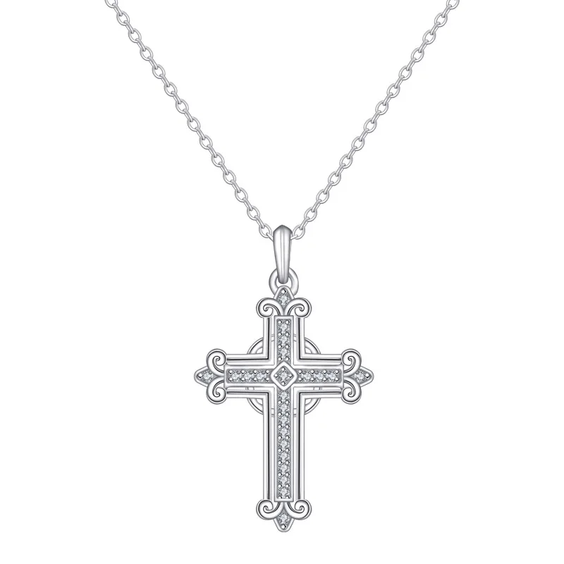 

2023 Hot selling S925 silver in Europe and America, personalized retro cross with diamond pendant, collarbone necklace for women