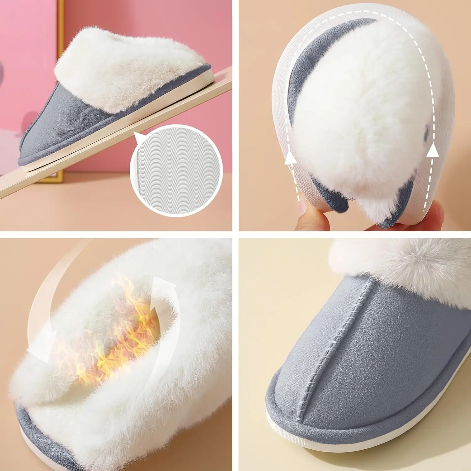 Женские пушистые тапочки удобные домашние из пены с эффектом памяти шерстяные