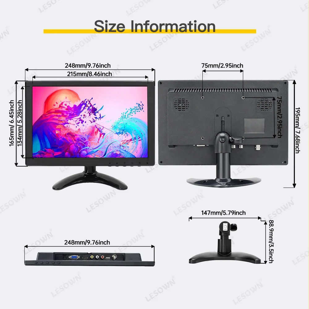 LESOWN 10 1-дюймовый монитор FHD 1280X800 промышленный дисплей VAG HDMI AV BNC 1920x1200 IPS ЖК-экран для