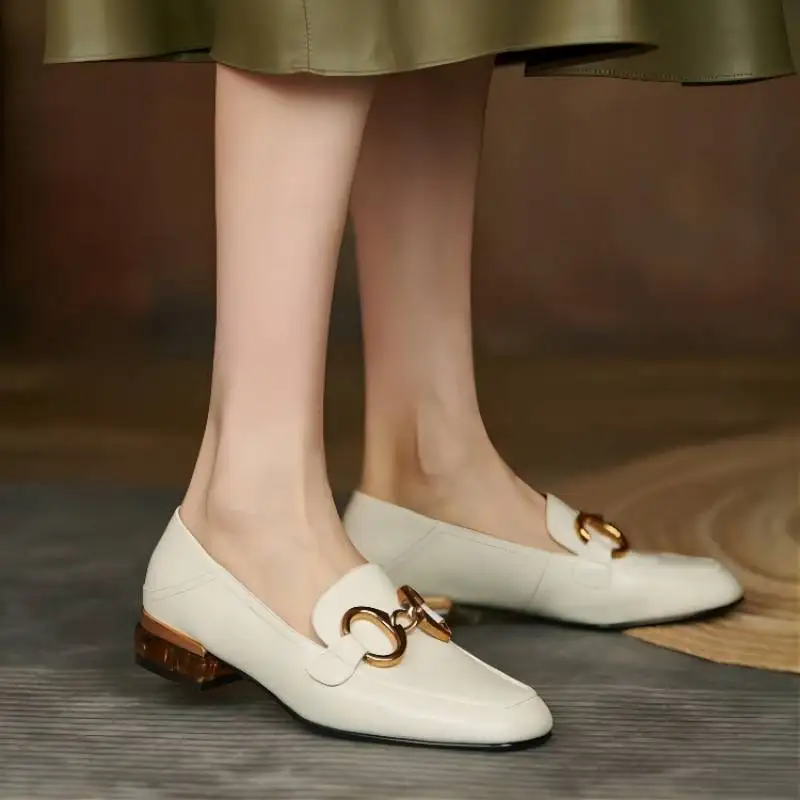 TOPHQWS Retro British Style Low Heels Women Loafers Spring 2022 Luxury Brand Shoes Casual Square Toe Commute Leather Women Heels