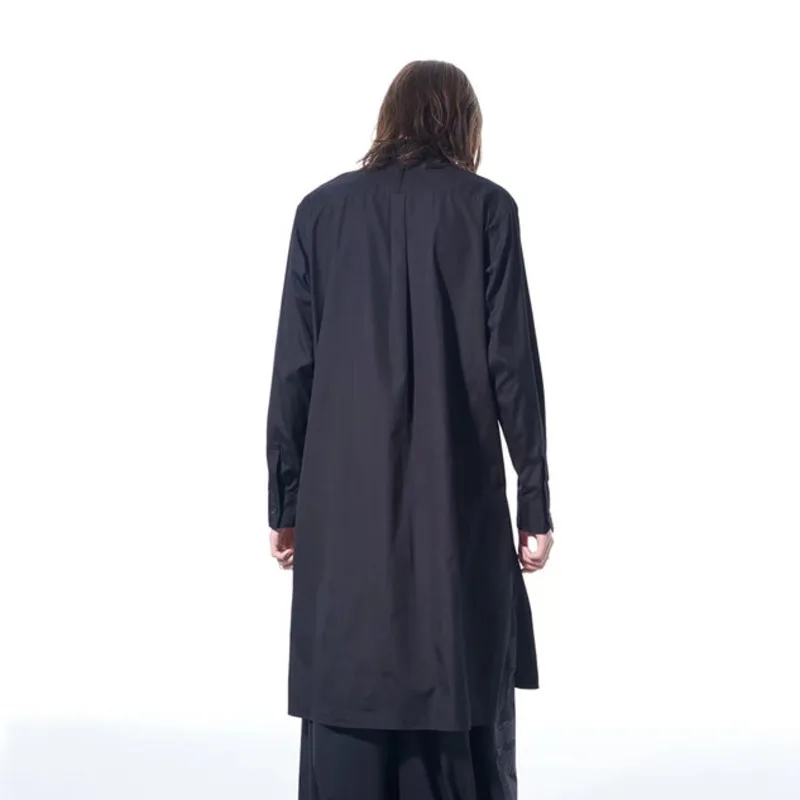 Shi Męska koszula niszowy średniej długości odblaskowy nadruk luźna wiatrówka z długim rękawem fala ciemny szykowny trencz nowy płaszcz