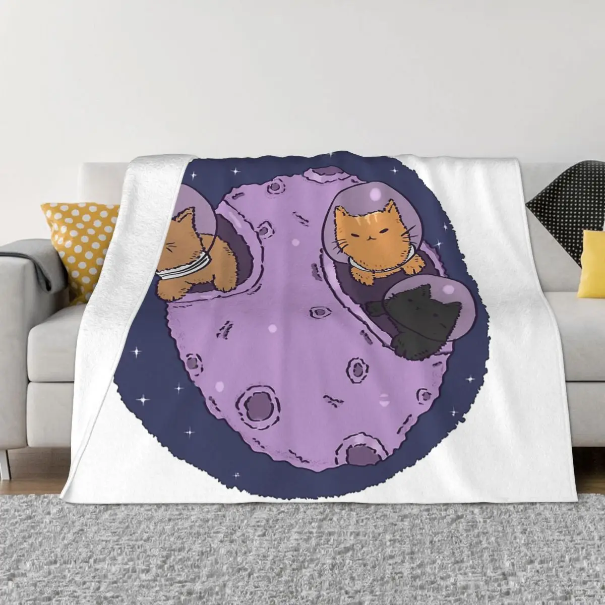 

Space Animal Blanket Flannel Spring Autumn Cats Warm Throws For Winter Bedding