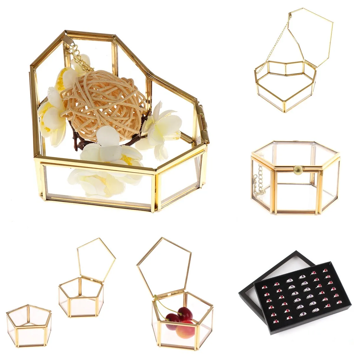 

Clear Glass Geometrical Jewelry Box Jewelry Organize Holder Ring Box Necklace Bracelets Earrings Jewelry Storage Accessories