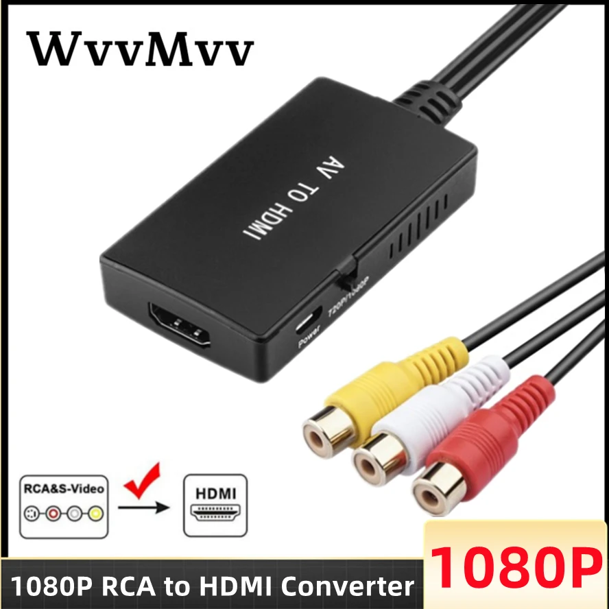 

RCA to HDMI Converter Composite to HDMI Adapter Support 1080P PAL/NTSC Compatible with PS one PS2 PS3 STB Xbox VHS VCR DVD