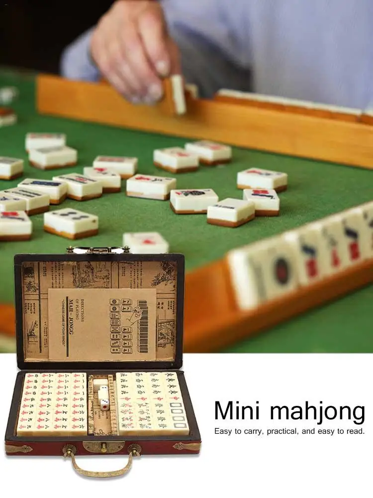 Portable Mahjong Chinese 144 Tiles Mah-Jong Set with Leather Box