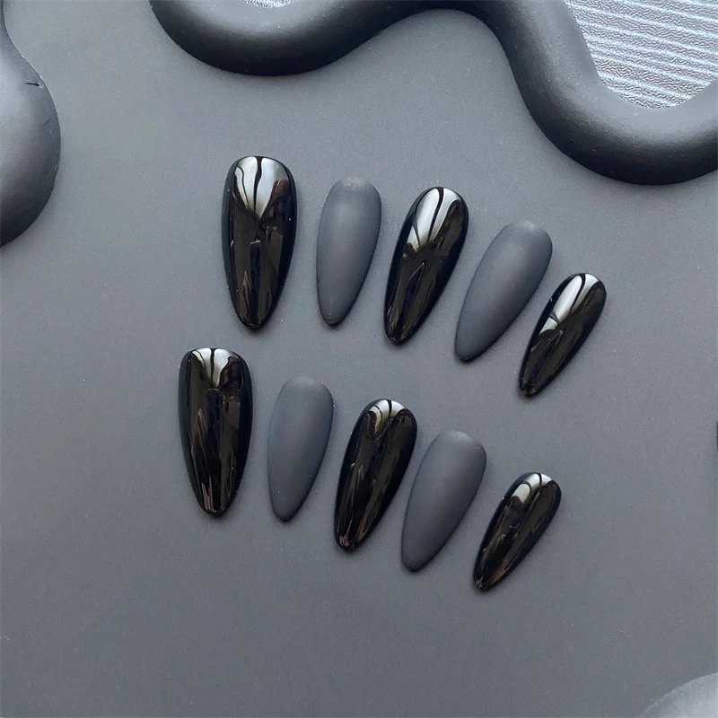 Миндально-черный пресс для ногтей ручной работы полное покрытие акриловые