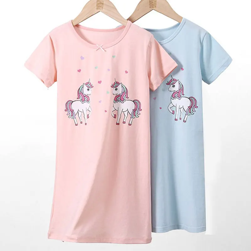 

3-14 Years Girls Nightdress Unicorn Nightgown Children's Pajamas Home Wear Cotton Teens Night Dress Baby Kids Summer Sleepwear