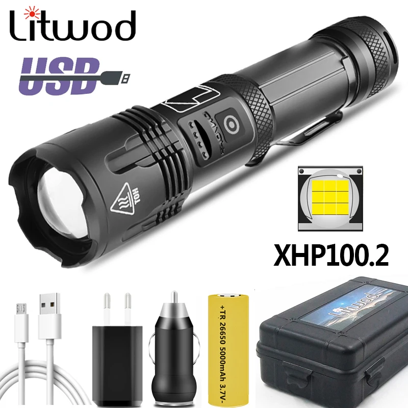 Super Bright Led Flashlight XHP100.2 70.2 50.2 Usb Rechargeable 18650 26650 Battery Zoomable Torch Fishing Camping Lantern