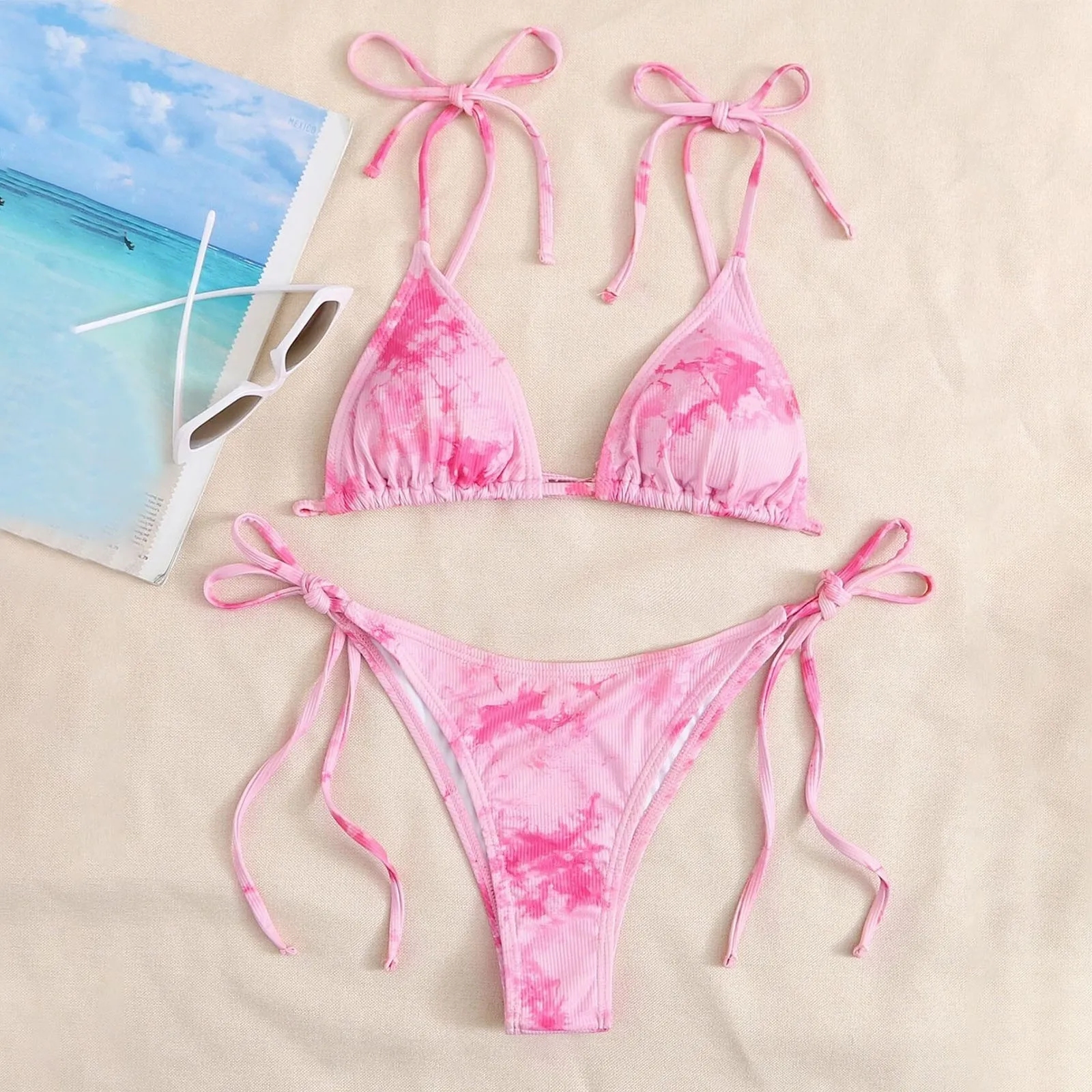 

Ulzzang Summer Women's Split Swimsuit Temperament Tie Dye Sexy Casual High Waist Beach Bikini Set Beach Style High Waist Sexy