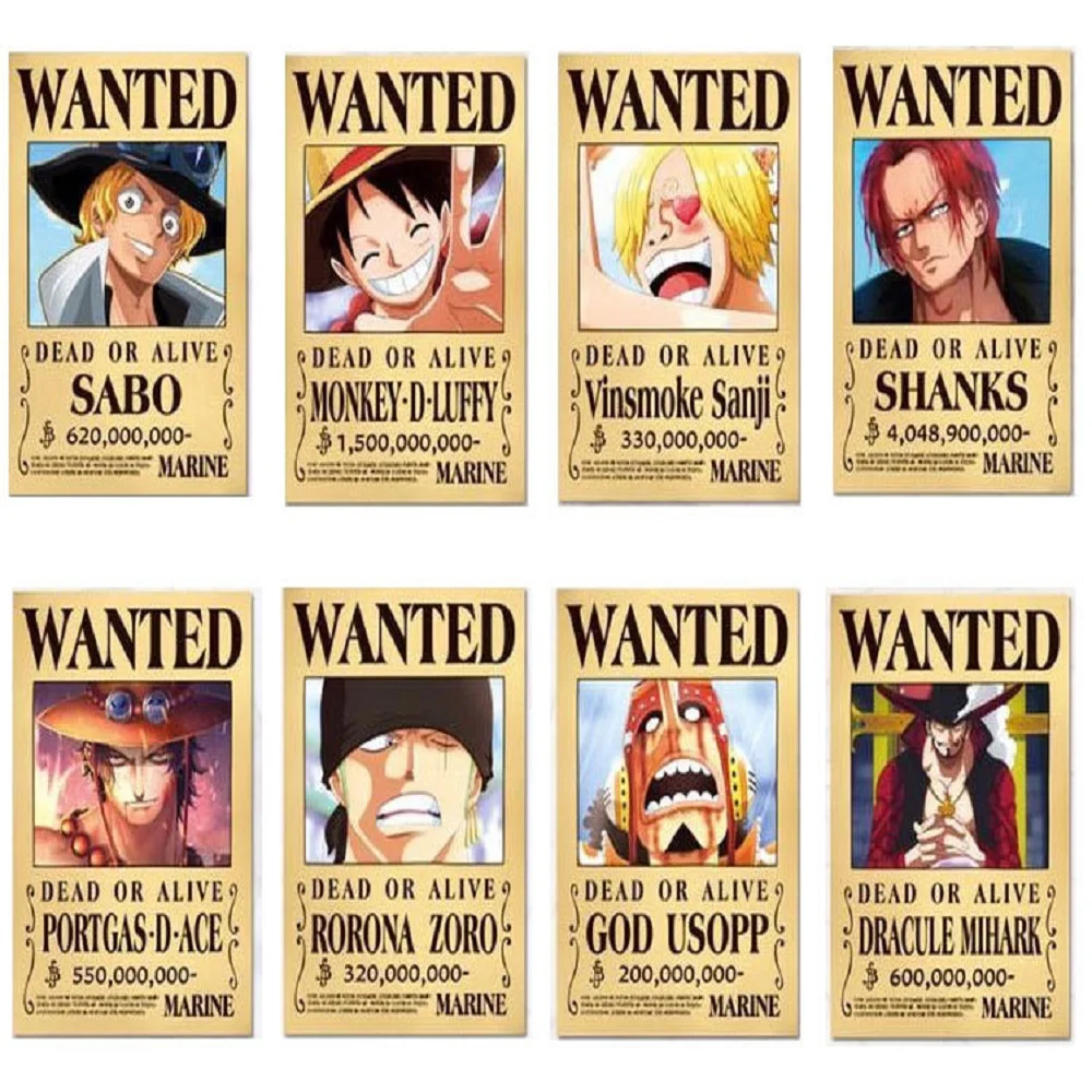 

24 PCS/LOT Straw Hat Pirates Wanted Posters Luffy Jinbe Nami Chopper Robin Zoro Sanji Usopp Franky NEWGATE SABO ACE Sticker Toy