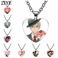 anime spy%c3%97family heart pendant necklace women cute figure twilight yor forger anya forger charm glass necklace jewelry fans gift