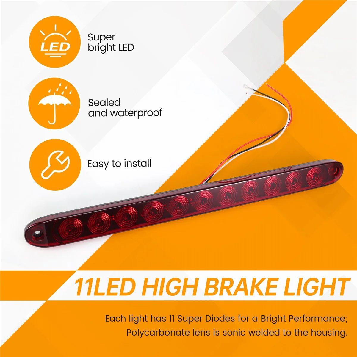 1 шт. красный 15 дюймов 11 светодиодов стоп-сигнал поворот хвост 3-й